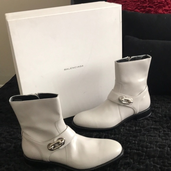 Balenciaga Cement Leather Ankle Biker Boot - Picture 1 of 8
